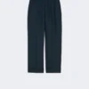 Pantalon droit en lin tissé natté, bleu nuit Pantalon droit en lin tissé natté, bleu nuit