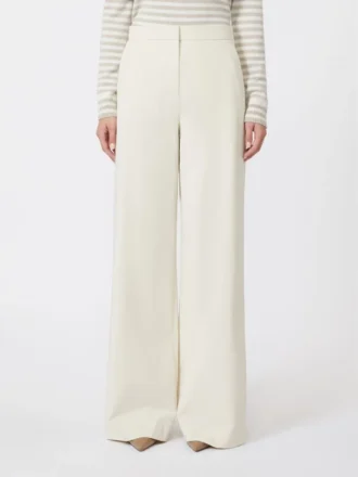 Pantalon droit en sergé de coton, ivoire