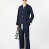Pantalon en coton à cordon de serrage, bleu nuit