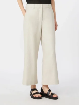 Pantalon en coton et lin stretch, ivoire