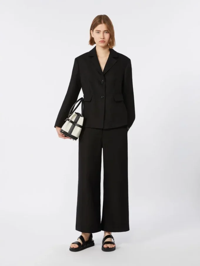 Pantalon en coton et lin stretch, noir Pantalon en coton et lin stretch, noir