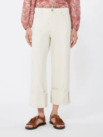 Pantalon en coton à revers, écru