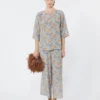 Pantalon en crêpe de Chine imprimé, bleu clair Pantalon en crêpe de Chine imprimé, bleu clair