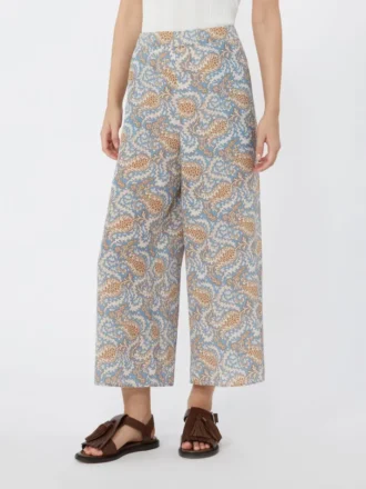 Pantalon en crêpe de Chine imprimé, bleu clair