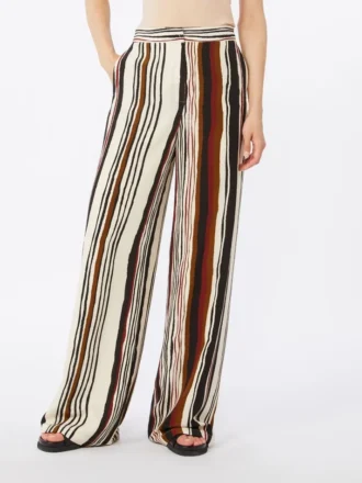 Pantalon en crêpe de Chine rayé, rouge brique