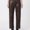 Pantalon en cuir nappa, marron foncé Pantalon en cuir nappa, marron foncé
