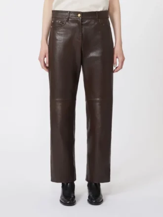 Pantalon en cuir nappa, marron foncé