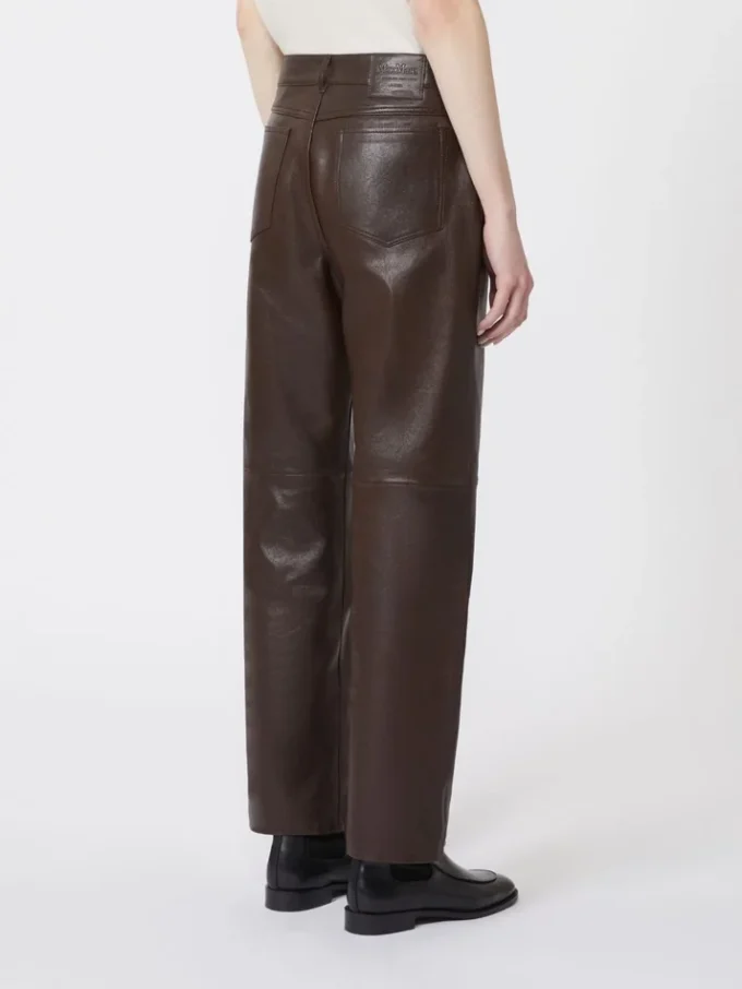 Pantalon en cuir nappa, marron foncé Pantalon en cuir nappa, marron foncé
