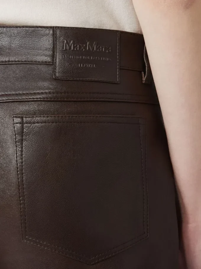 Pantalon en cuir nappa, marron foncé Pantalon en cuir nappa, marron foncé