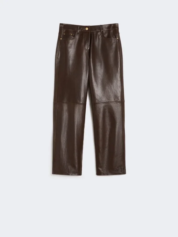 Pantalon en cuir nappa, marron foncé Pantalon en cuir nappa, marron foncé