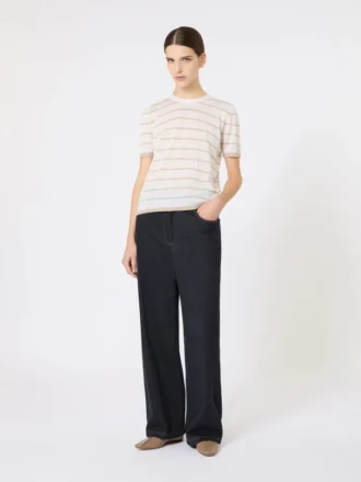Pantalon en jersey effet denim, bleu outremer