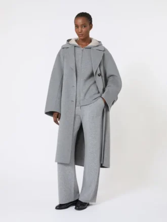 Cardigan à capuche en laine et cachemire, gris moyen