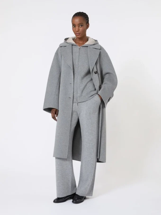 Cardigan à capuche en laine et cachemire, gris moyen Cardigan à capuche en laine et cachemire, gris moyen