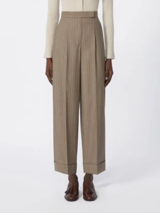 Pantalon en laine à fines rayures, marron noisette Pantalon en laine à fines rayures, marron noisette