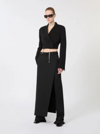 Pantalon en laine stretch avec empiècement amovible, noir