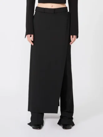 Pantalon en laine stretch avec empiècement amovible, noir