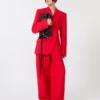 Pantalon en laine stretch plissé, rouge Pantalon en laine stretch plissé, rouge