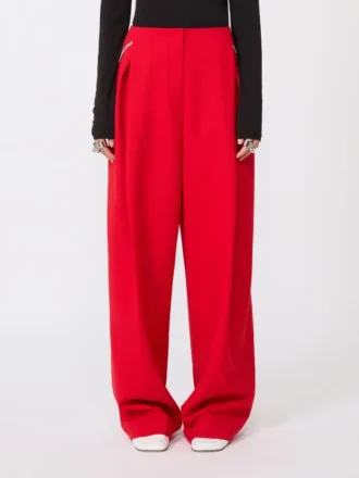 Pantalon en laine stretch plissé, rouge