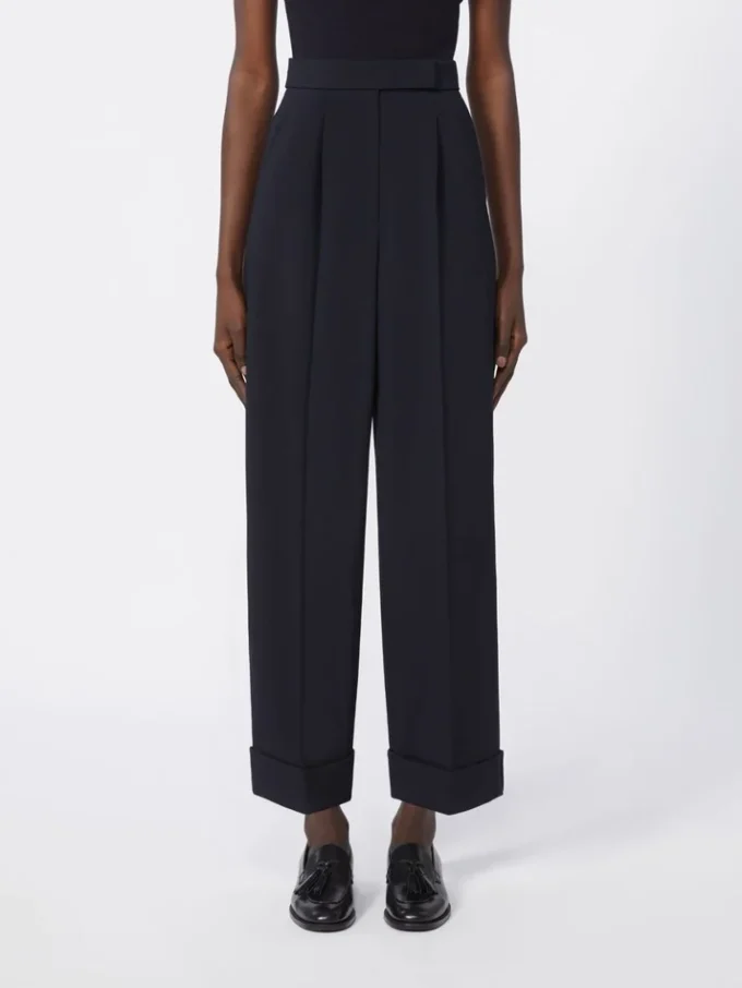 Pantalon en laine taille haute, bleu outremer