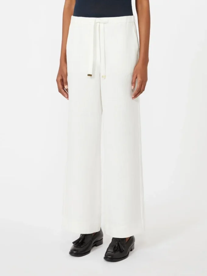 Pantalon en lin à armure nattée, blanc Pantalon en lin à armure nattée, blanc
