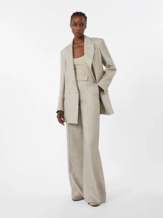 Pantalon en lin à chevrons, beige