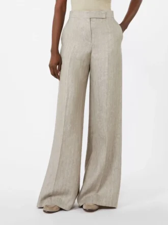 Pantalon en lin à chevrons, beige