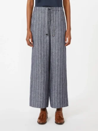 Pantalon en lin à fines rayures effet denim, bleu outremer Pantalon en lin à fines rayures effet denim, bleu outremer