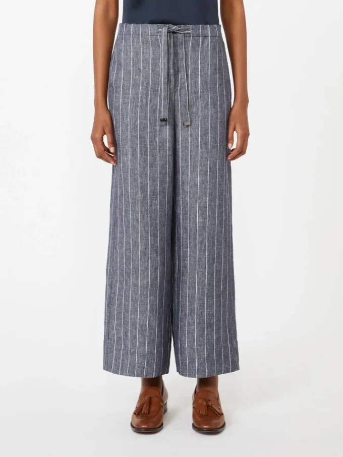 Pantalon en lin à fines rayures effet denim, bleu outremer Pantalon en lin à fines rayures effet denim, bleu outremer