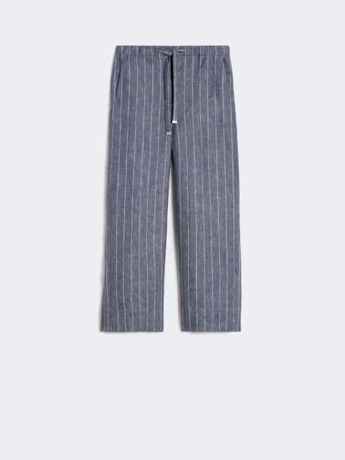 Pantalon en lin à fines rayures effet denim, bleu outremer Pantalon en lin à fines rayures effet denim, bleu outremer