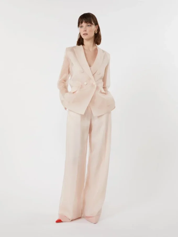 Pantalon en organza de soie, couleur poudre