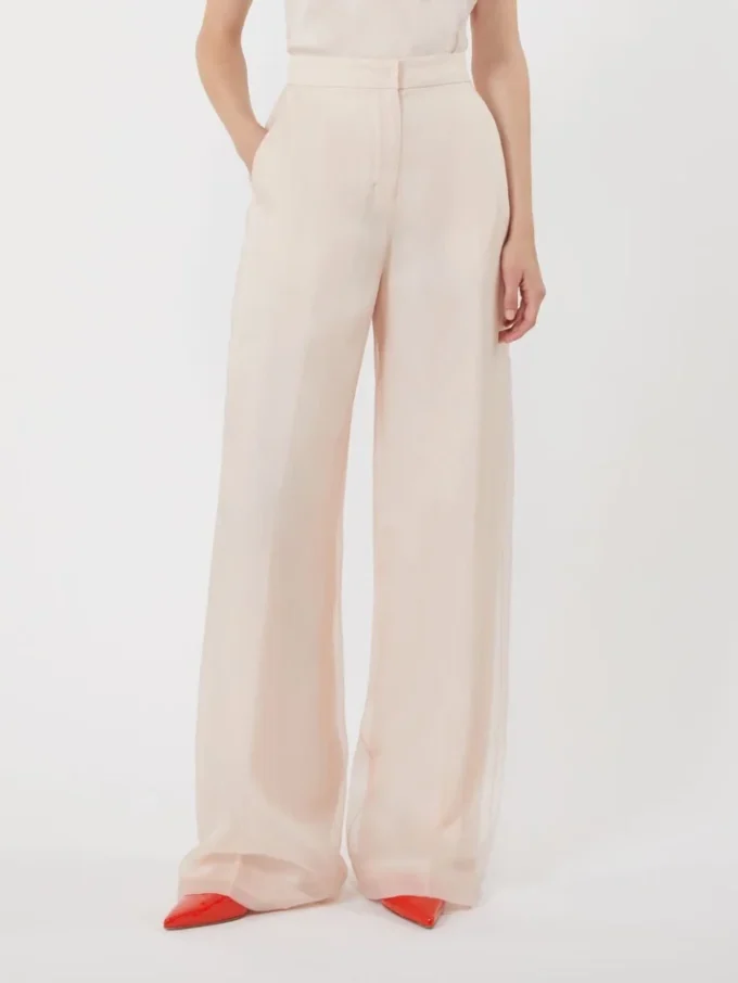 Pantalon en organza de soie, couleur poudre