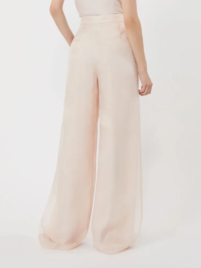 Pantalon en organza de soie, couleur poudre