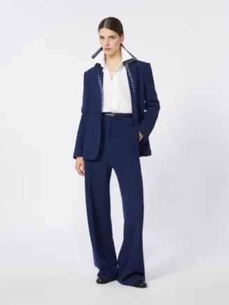 Blazer droit en jersey piqué, bleu de Chine