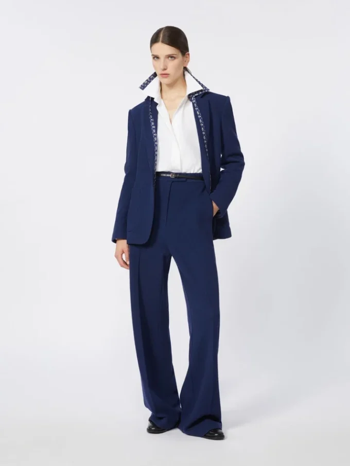 Blazer droit en jersey piqué, bleu de Chine Blazer droit en jersey piqué, bleu de Chine
