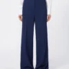 Pantalon en piqué de laine, bleu de Chine