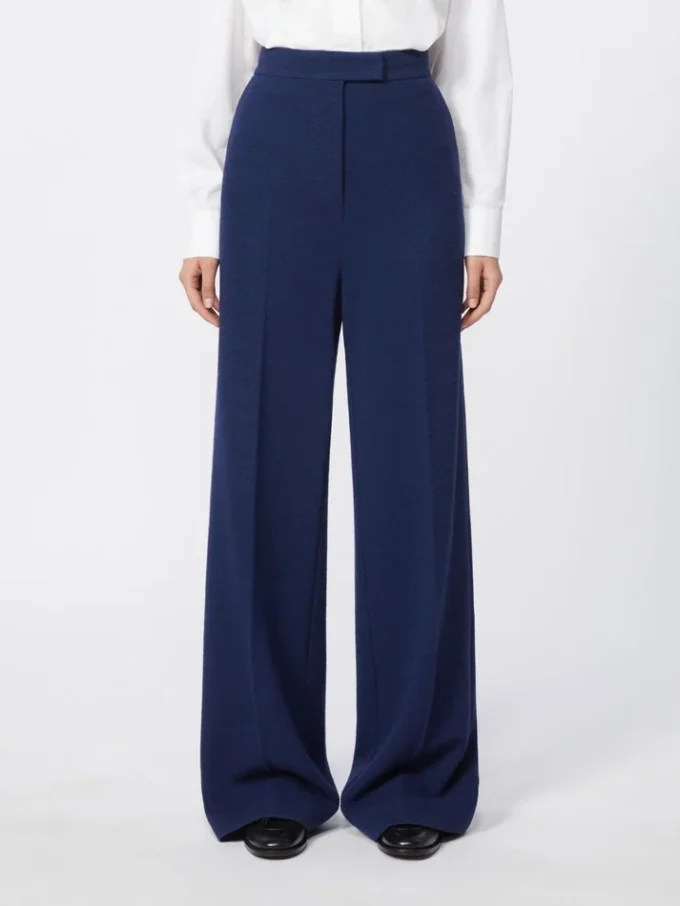 Pantalon en piqué de laine, bleu de Chine