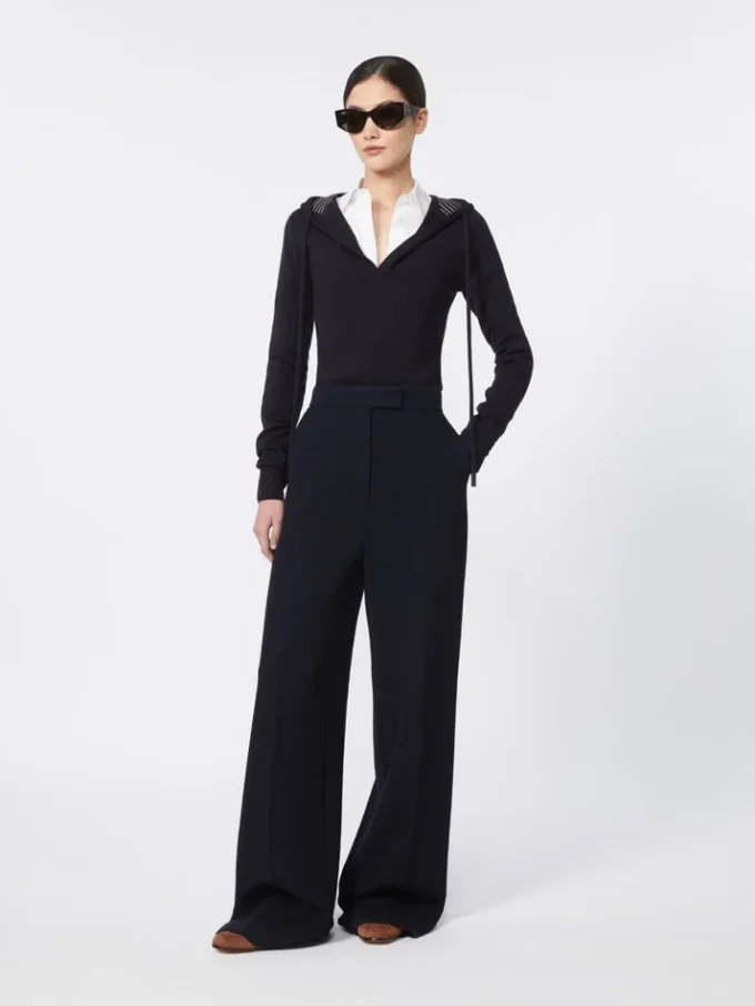 Pantalon en piqué de laine, bleu outremer