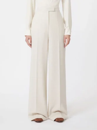 Pantalon en piqué de laine, ivoire