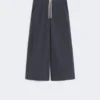 Pantalon en popeline à cordon de serrage, bleu outremer Pantalon en popeline à cordon de serrage, bleu outremer