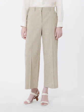 Pantalon en seersucker de coton et lin, couleur sable