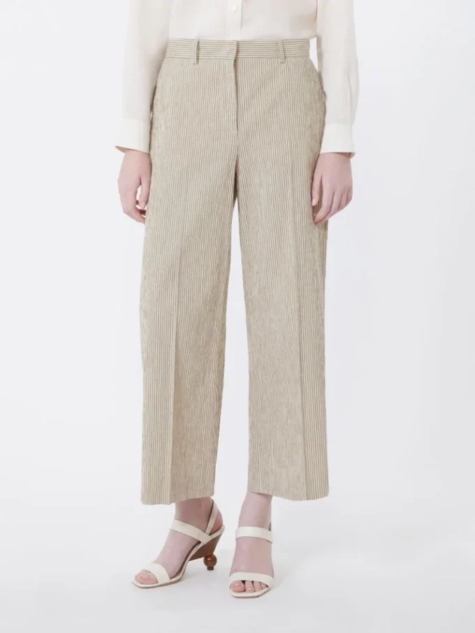 Pantalon en seersucker de coton et lin, couleur sable Pantalon en seersucker de coton et lin, couleur sable