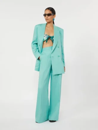 Pantalon en sergé de lin à chevrons, couleur aqua