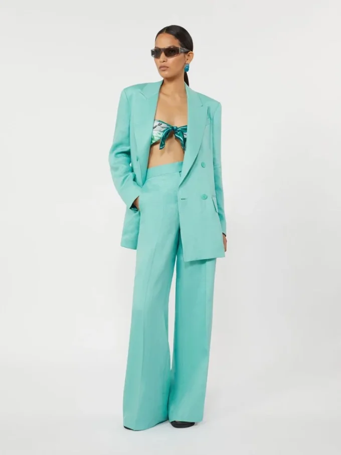 Pantalon en sergé de lin à chevrons, couleur aqua Pantalon en sergé de lin à chevrons, couleur aqua