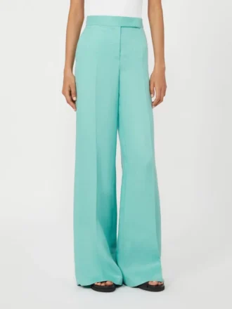 Pantalon en sergé de lin à chevrons, couleur aqua