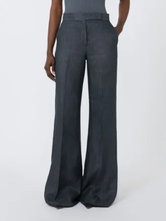 Pantalon en sergé de lin à chevrons, gris moyen