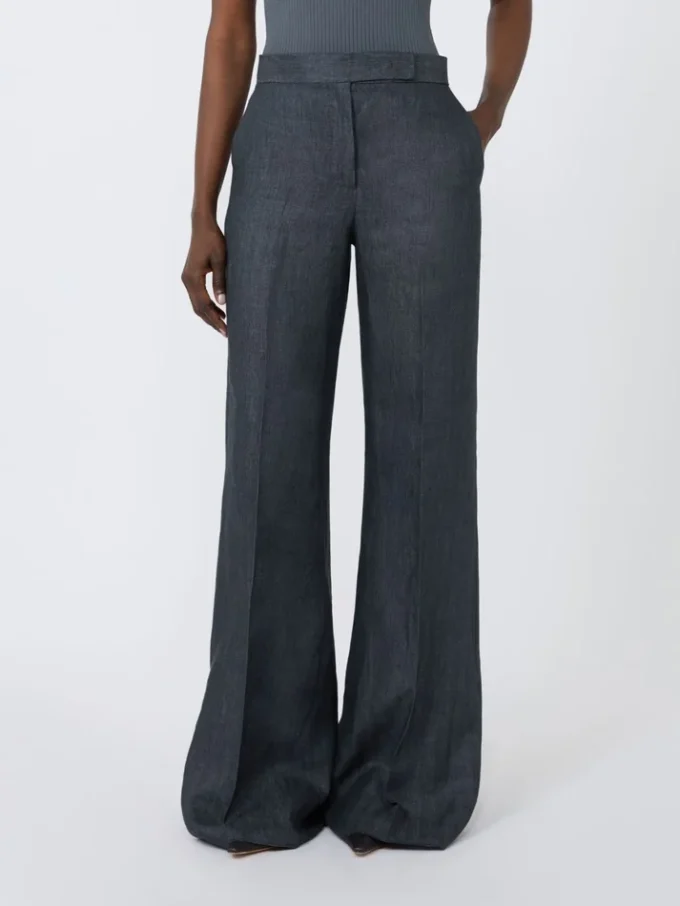 Pantalon en sergé de lin à chevrons, gris moyen Pantalon en sergé de lin à chevrons, gris moyen