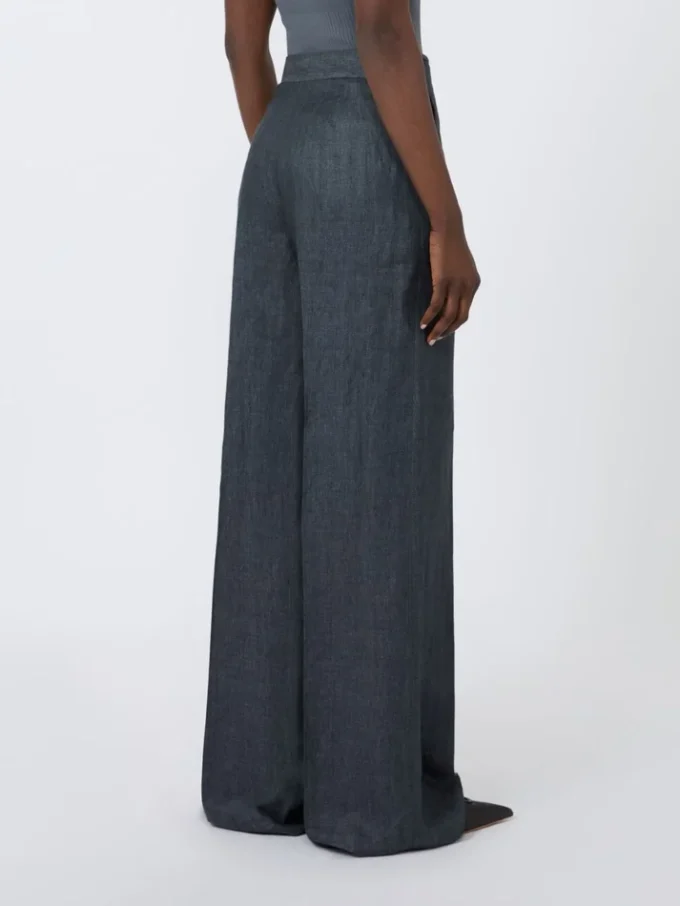 Pantalon en sergé de lin à chevrons, gris moyen Pantalon en sergé de lin à chevrons, gris moyen