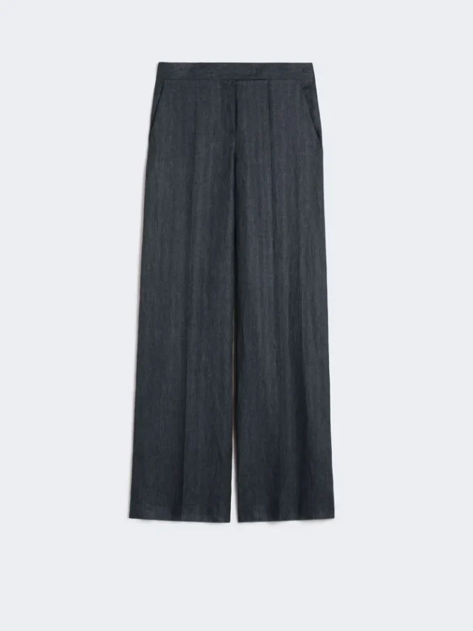 Pantalon en sergé de lin à chevrons, gris moyen Pantalon en sergé de lin à chevrons, gris moyen