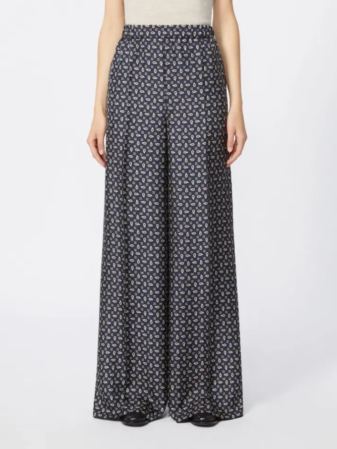 Pantalon en soie imprimée, bleu outremer Pantalon en soie imprimée, bleu outremer