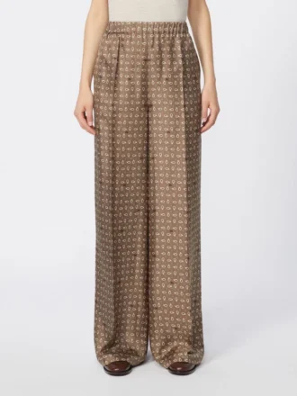 Pantalon en soie imprimée, couleur boue